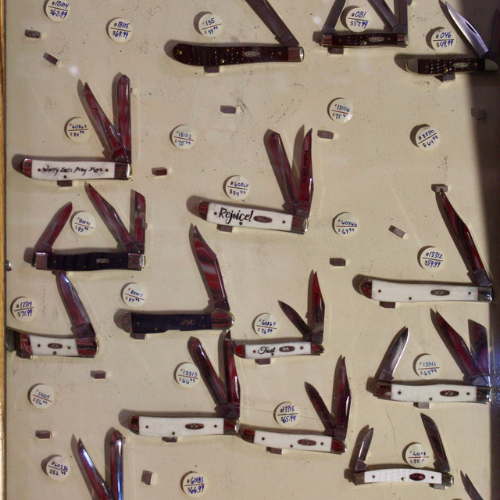 Case pocket knives on display.