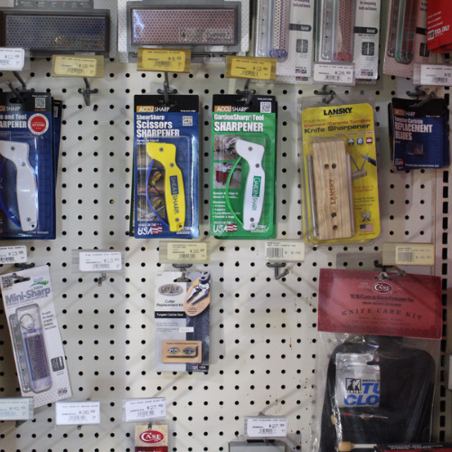 Case pocket knives on display.