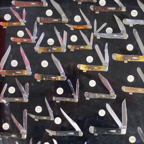 Case pocket knives on display.