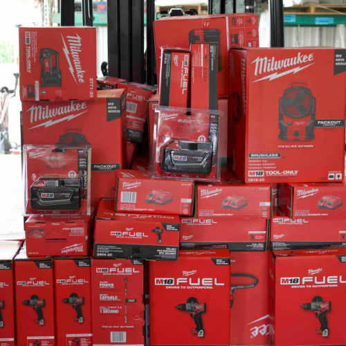 Milwaukee tools on display inside of Rudy's Farm.