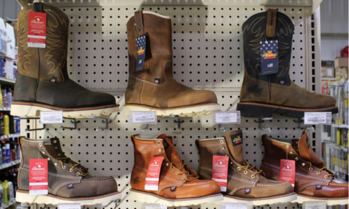 Dryshod footwear on display inside of Rudy's Farm.