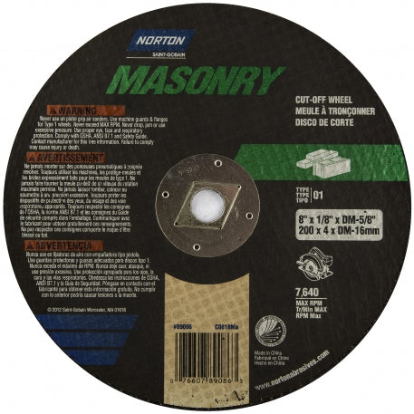 Norton Masonry C SC Type 01/41 Circular Saw Cut-Off Wheel 7 X 1/8 X Dm -5/8