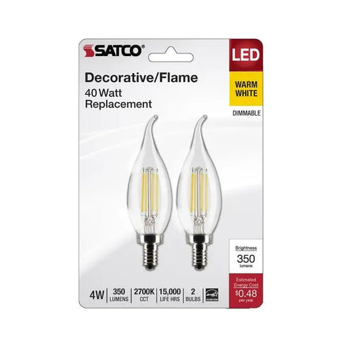 Satco S21840 4 Watt CA10 Candelabra Base LED Bulb