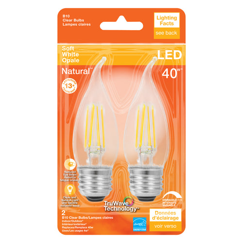 Sylvania LED TruWave Natural Series Candelabra Light Bulb Dimmable Medium Base Clear Tip Soft White